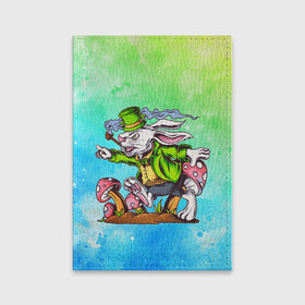 Обложка для паспорта матовая кожа с принтом Кроля в Ухте, натуральная матовая кожа | размер 19,3 х 13,7 см; прозрачные пластиковые крепления | арт | графика | грибы | животные | заяц | звери | кролик | мультяшка | сказка | трубка