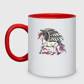 Кружка двухцветная с принтом Славный единорог в Ухте, керамика | объем — 330 мл, диаметр — 80 мм. Цветная ручка и кайма сверху, в некоторых цветах — вся внутренняя часть | Тематика изображения на принте: единорог | лошадь | пегас | пони | титаны