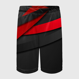Детские спортивные шорты 3D с принтом Красные полосы в Ухте,  100% полиэстер
 | пояс оформлен широкой мягкой резинкой, ткань тянется
 | abstraction | art | stripes | красно черный | полосы