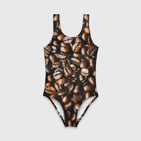 Детский купальник 3D с принтом Зерна Кофе в Ухте, Полиэстер 85%, Спандекс 15% | Слитный крой, подклад по переду изделия, узкие бретели | Тематика изображения на принте: beans | coffee | арабика | зерна | кофе