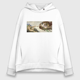 Женское худи Oversize хлопок с принтом СОТВОРЕНИЕ АДАМА в Ухте, френч-терри — 70% хлопок, 30% полиэстер. Мягкий теплый начес внутри —100% хлопок | боковые карманы, эластичные манжеты и нижняя кромка, капюшон на магнитной кнопке | адам | бог | картина | картина микеланджело | мадонна брюгге | мадонна дони | микеланджело | микелянджело | моисей | мучения святого антония | оплакивание христа | рука адама | рука бога