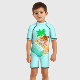 Детский купальный костюм 3D с принтом Beach Crossing в Ухте, Полиэстер 85%, Спандекс 15% | застежка на молнии на спине | animal crossing | game | games | анимал | играб игры | изабель | кросинг | кроссинг | мистер ресетти | том нук | энимал