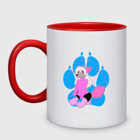 Кружка двухцветная Dog Furry: в Ухте, керамика | объем — 330 мл, диаметр — 80 мм. Цветная ручка и кайма сверху, в некоторых цветах — вся внутренняя часть | animal | anthro | covered in fur | dog | furry | fursuit | покрытый мехом | собака | фурри