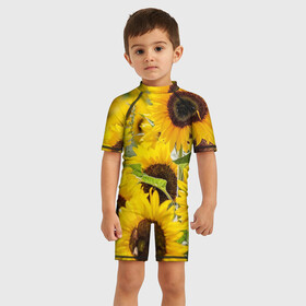 Детский купальный костюм 3D с принтом Лето в Ухте, Полиэстер 85%, Спандекс 15% | застежка на молнии на спине | summer | жара | листья | море | песок | подсолнух | солнце | цветы