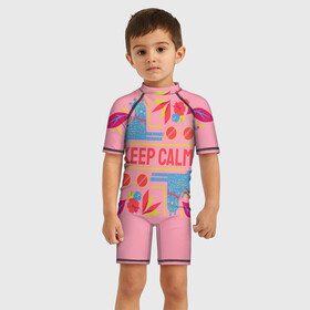 Детский купальный костюм 3D с принтом Разноцветное вдохновение в Ухте, Полиэстер 85%, Спандекс 15% | застежка на молнии на спине | вишня | еда | животные | звери | очки | разноцветное | розовое | цветы