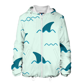 Мужская куртка 3D с принтом Плавники акул в Ухте, ткань верха — 100% полиэстер, подклад — флис | прямой крой, подол и капюшон оформлены резинкой с фиксаторами, два кармана без застежек по бокам, один большой потайной карман на груди. Карман на груди застегивается на липучку | Тематика изображения на принте: shark | акула | акулы | жители | море | морские | океан | плавники | рыба