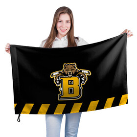 Флаг 3D с принтом BOSTON BRUINS в Ухте, 100% полиэстер | плотность ткани — 95 г/м2, размер — 67 х 109 см. Принт наносится с одной стороны | black | boston | bruins | hockey | ice | logo | nhl | sport | usa | бостон | брюинз | кубок | логотип | медведь | нхл | спорт | стэнли | хоккей