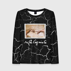 Женский лонгслив 3D с принтом La creazione di Adamo в Ухте, 100% полиэстер | длинные рукава, круглый вырез горловины, полуприлегающий силуэт | creation of adam | michelangelo | painting by michelangelo | картина la creazione di adamo | картина микеланджело | картина сотворения адама | микеланджело | пальцы | принт микеланджело | принт сотворение адама | сотворение адама