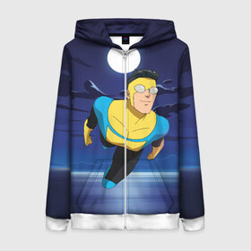 Женская толстовка 3D на молнии с принтом Марк Грэйсон Неуязвимый в Ухте, 100% полиэстер | длина до линии бедра, манжеты и пояс оформлены мягкой тканевой резинкой, двухслойный капюшон со шнурком для регулировки, спереди молния, по бокам два кармана | damien darkblood | invincible | superman | марк грэйсон | мультсериал | неуязвимый | супергерой