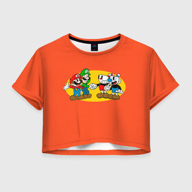 Женская футболка Crop-top 3D CupHead x Mario: в Ухте, 100% полиэстер | круглая горловина, длина футболки до линии талии, рукава с отворотами | arkade | cup head | cuphead | game | games | mario | аркада | игра | игры | кап хэд | капхед | купа хэд | марио | сгз руфв | сгзруфв | чашкоголовый