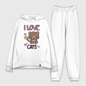 Женский костюм хлопок Oversize с принтом I Love Cats в Ухте,  |  | animal | cat | cute | kitty | love | meow любовь | друг | животные | киска | китти | кот | котенок | котик | котэ | кошечка | кошка | милый | мур | мяу | питомец