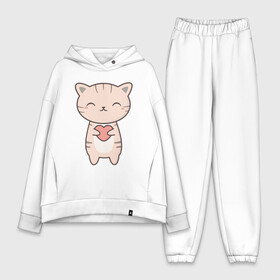 Женский костюм хлопок Oversize с принтом Кот с сердечком в Ухте,  |  | animal | cat | cute | kitty | love | meow | друг | животные | киска | китти | кот | котенок | котик | котэ | кошечка | кошка | любовь | милый | мур | мяу | питомец | сердце