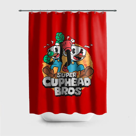 Штора 3D для ванной с принтом Super Cuphead Bros в Ухте, 100% полиэстер | плотность материала — 100 г/м2. Стандартный размер — 146 см х 180 см. По верхнему краю — пластиковые люверсы для креплений. В комплекте 10 пластиковых колец | arkade | cup head | cuphead | game | games | mario | аркада | игра | игры | кап хэд | капхед | купа хэд | марио | сгз руфв | сгзруфв | чашкоголовый