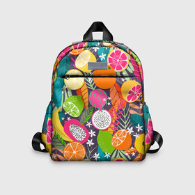 Детский рюкзак 3D с принтом Фрукты в Ухте, 100% полиэстер | лямки с регулируемой длиной, сверху петелька, чтобы рюкзак можно было повесить на вешалку. Основное отделение закрывается на молнию, как и внешний карман. Внутри дополнительный карман. По бокам два дополнительных кармашка | Тематика изображения на принте: grapefruit | lemon | lime | orange | papaya | апельсин | грейпфрут | лайм | лимон | морская | папайя | паттерн | с папаем | фрукт | цитрусы