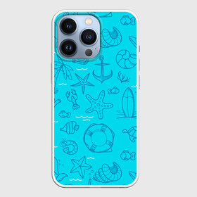 Чехол для iPhone 13 Pro с принтом Морская тема в Ухте,  |  | креветки | круг | морская живность | морское | пальмы | раки | ракушки | рыбы | спасательный | черепашки | штурвал