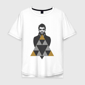 Мужская футболка хлопок Oversize с принтом Mankind Divided в Ухте, 100% хлопок | свободный крой, круглый ворот, “спинка” длиннее передней части | Тематика изображения на принте: cyberpunk | deus ex | game | games | адам дженсен | будущее | деус екс | деус экс | игра | игры | киберпанк