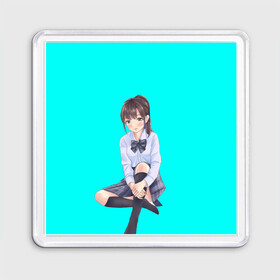 Магнит 55*55 Anime girl: в Ухте, Пластик | Размер: 65*65 мм; Размер печати: 55*55 мм | anime girl | green | аниме | аниме тян на бирюзовом фоне | зеленый фон