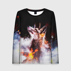 Женский лонгслив 3D с принтом Лиса с рогами в Ухте, 100% полиэстер | длинные рукава, круглый вырез горловины, полуприлегающий силуэт | fox | foxy | животное | звери | лиса | лисенок | лисичка | милая | рыжая | фокс