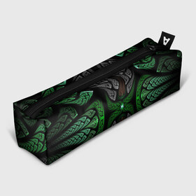 Пенал школьный 3D с принтом Серо-Зеленые Узоры в Ухте, 100% полиэстер | плотная ткань, застежка на молнии | зеленый | крутой рисунок | серый | узор