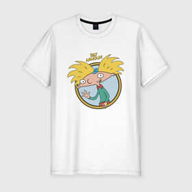Мужская футболка хлопок Slim с принтом Hey Arnold! в Ухте, 92% хлопок, 8% лайкра | приталенный силуэт, круглый вырез ворота, длина до линии бедра, короткий рукав | arnold | boy | cartoon | nickelodeon | арнольд | мальчик | мультик | никелодион