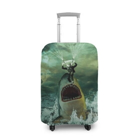 Чехол для чемодана 3D с принтом Shark Attack | Акула атакует в Ухте, 86% полиэфир, 14% спандекс | двустороннее нанесение принта, прорези для ручек и колес | attack | shark | акула | атака | парашютист | челюсти