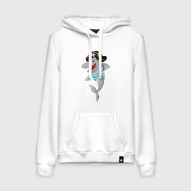 Женская толстовка хлопок с принтом Акула пират в матроске в Ухте, френч-терри, мягкий теплый начес внутри (100% хлопок) | карман-кенгуру, эластичные манжеты и нижняя кромка, капюшон с подкладом и шнурком | shark | акула | акулы | жители | клыки | море | морские | океан | рыба