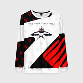 Женский свитшот 3D с принтом The Devil You Know! в Ухте, 100% полиэстер с мягким внутренним слоем | круглый вырез горловины, мягкая резинка на манжетах и поясе, свободная посадка по фигуре | asta | black bulls | black clover | quartet knights | yuno | акума | аниме | аста | блэк кловер | буракку куро:ба | демон | королевство клевера | король магов | лихт | магна | манга | пятилистник | черный бык | чёрный клев
