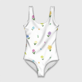 Купальник-боди 3D с принтом Цветы и бабочки в Ухте, 82% полиэстер, 18% эластан | Круглая горловина, круглый вырез на спине | бабочка | бабочки | лето | паттерн | природа | растение | растения | цветок | цветочек | цветы