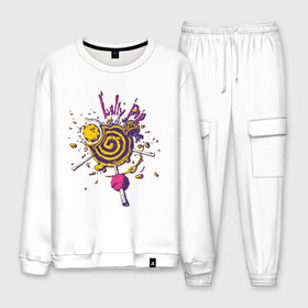 Мужской костюм хлопок с принтом Lolly Pop в Ухте, 100% хлопок | на свитшоте круглая горловина, мягкая резинка по низу. Брюки заужены к низу, на них два вида карманов: два “обычных” по бокам и два объемных, с клапанами, расположенные ниже линии бедра. Брюки с мягкой трикотажной резинкой на поясе и по низу штанин. В поясе для дополнительного комфорта — широкие завязки | art | candy | drawing | food | lollipops | арт | еда | конфеты | леденцы | рисунок