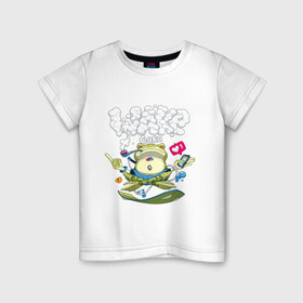 Детская футболка хлопок с принтом Wake Guru в Ухте, 100% хлопок | круглый вырез горловины, полуприлегающий силуэт, длина до линии бедер | Тематика изображения на принте: art | drawing | frog | guru | like | phone | pipe | smoke | арт | гуру | дым | лайк | лягушка | рисунок | телефон | трубка