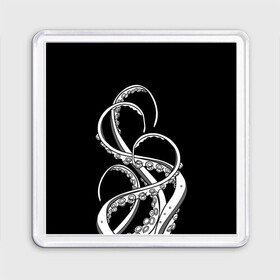 Магнит 55*55 с принтом Octopus Black and White в Ухте, Пластик | Размер: 65*65 мм; Размер печати: 55*55 мм | fish | kraken | ocean spirit | octopus | sea | summer | вода | водный мир | животные | зверь | кальмар | кракен | лето | монстр | море | морская живность | морские обитатели | осьминог | отпуск | рыба | черно белый | чуд