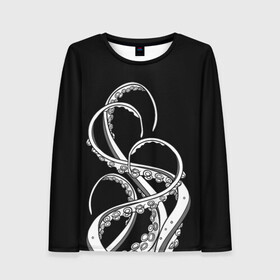 Женский лонгслив 3D с принтом Octopus Black and White в Ухте, 100% полиэстер | длинные рукава, круглый вырез горловины, полуприлегающий силуэт | fish | kraken | ocean spirit | octopus | sea | summer | вода | водный мир | животные | зверь | кальмар | кракен | лето | монстр | море | морская живность | морские обитатели | осьминог | отпуск | рыба | черно белый | чуд