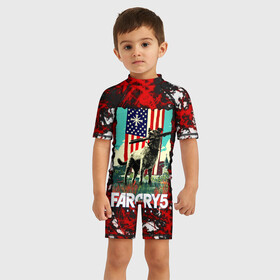 Детский купальный костюм 3D с принтом farcry5 в Ухте, Полиэстер 85%, Спандекс 15% | застежка на молнии на спине | Тематика изображения на принте: doge | farcry | fc 5 | fc5 | фар край