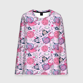 Мужской лонгслив 3D с принтом Кошки в космосе в Ухте, 100% полиэстер | длинные рукава, круглый вырез горловины, полуприлегающий силуэт | space | космос | кот | котик | коты | кошки | скафандр