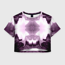 Женская футболка Crop-top 3D с принтом Искаженный абстрактный узор в Ухте, 100% полиэстер | круглая горловина, длина футболки до линии талии, рукава с отворотами | абстракт | искажение | панк | симметричный | странный | фиолетовый