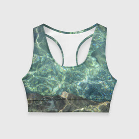 Женский спортивный топ 3D с принтом Морская вода с камнями в Ухте, 82% полиэстер, 18% спандекс Ткань безопасна для здоровья, позволяет коже дышать, не мнется и не растягивается |  | вода | камни | лето | море | природа
