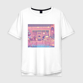 Мужская футболка хлопок Oversize с принтом Vaporwave Coffee Shop в Ухте, 100% хлопок | свободный крой, круглый ворот, “спинка” длиннее передней части | art | bar | camera | digital life | japan | japanese | pink art | record | social life | tokyo | vhs | window | windows | аниме | арт | бар | вапорвейв | запись | иллюстрация | камера | комиксы | кофе | кофейня | кофешоп | манга | окно | парова