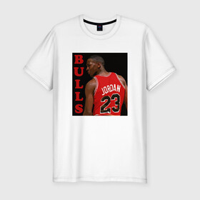 Мужская футболка хлопок Slim с принтом Bulls - Jordan в Ухте, 92% хлопок, 8% лайкра | приталенный силуэт, круглый вырез ворота, длина до линии бедра, короткий рукав | basketball | bulls | chicago | game | jordan | michael | nba | sport | streetball | баскетбол | баскетболист | буллс | джордан | игра | игрок | майкл | мяч | нба | спорт | стритбол | тренер | чикаго