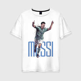 Женская футболка хлопок Oversize с принтом Lionel Messi в Ухте, 100% хлопок | свободный крой, круглый ворот, спущенный рукав, длина до линии бедер
 | barcelona | forward | lionel messi | star | барселона | звезда | лионель месси | форвард