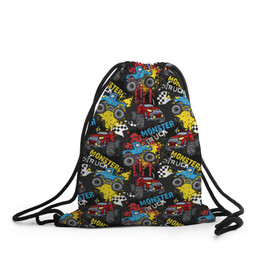 Рюкзак-мешок 3D с принтом MONSTER TRUCK в Ухте, 100% полиэстер | плотность ткани — 200 г/м2, размер — 35 х 45 см; лямки — толстые шнурки, застежка на шнуровке, без карманов и подкладки | 4x4 | hummer | monster | truck | гонка | гонщик | грузовики | джип | джипы | кольцевые гонки | хаммер