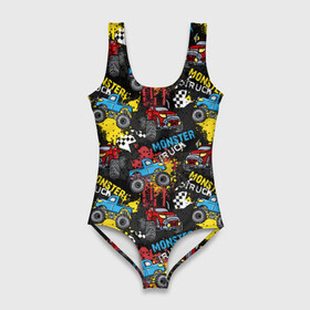 Купальник-боди 3D с принтом MONSTER TRUCK в Ухте, 82% полиэстер, 18% эластан | Круглая горловина, круглый вырез на спине | 4x4 | hummer | monster | truck | гонка | гонщик | грузовики | джип | джипы | кольцевые гонки | хаммер
