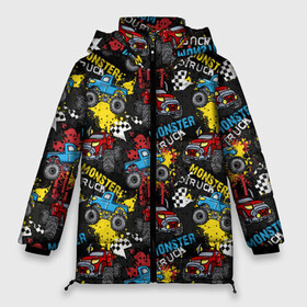 Женская зимняя куртка Oversize с принтом MONSTER TRUCK в Ухте, верх — 100% полиэстер; подкладка — 100% полиэстер; утеплитель — 100% полиэстер | длина ниже бедра, силуэт Оверсайз. Есть воротник-стойка, отстегивающийся капюшон и ветрозащитная планка. 

Боковые карманы с листочкой на кнопках и внутренний карман на молнии | 4x4 | hummer | monster | truck | гонка | гонщик | грузовики | джип | джипы | кольцевые гонки | хаммер