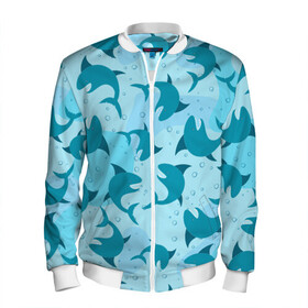 Мужской бомбер 3D с принтом Акулы в Ухте, 100% полиэстер | застегивается на молнию, по бокам два кармана без застежек, по низу бомбера и на воротнике - эластичная резинка | shark | акула | акулы | жители | клыки | море | морские | океан | рыба