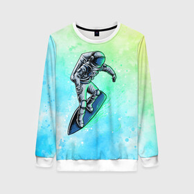 Женский свитшот 3D с принтом Серфинг в Ухте, 100% полиэстер с мягким внутренним слоем | круглый вырез горловины, мягкая резинка на манжетах и поясе, свободная посадка по фигуре | арт | графика | космонавт | серфинг | человек