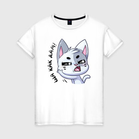Женская футболка хлопок с принтом Ща как дам в Ухте, 100% хлопок | прямой крой, круглый вырез горловины, длина до линии бедер, слегка спущенное плечо | дам | животные | звери | как | как дам | кот | котенок | коты | котята | кошка | кошки | слова | стикер | стикеры | фразы | фури | фурри | ща | ща дам | ща как | ща как дам