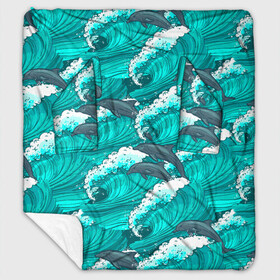 Плед с рукавами с принтом Дельфины в море в Ухте, 100% полиэстер | Закругленные углы, все края обработаны. Ткань не мнется и не растягивается. Размер 170*145 | Тематика изображения на принте: dolphin | дельфин | дельфины | море | морские | на голубом | с дельфином