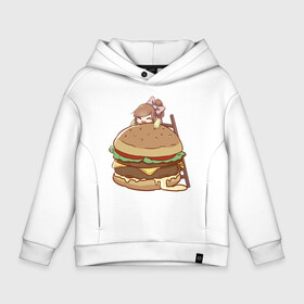 Детское худи Oversize хлопок с принтом Anime Burger в Ухте, френч-терри — 70% хлопок, 30% полиэстер. Мягкий теплый начес внутри —100% хлопок | боковые карманы, эластичные манжеты и нижняя кромка, капюшон на магнитной кнопке | аниме | бургер | гамбургер | девушка | иллюстрация