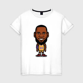 Женская футболка хлопок с принтом Little Lebron в Ухте, 100% хлопок | прямой крой, круглый вырез горловины, длина до линии бедер, слегка спущенное плечо | basketball | bryant | game | james | kobe | lakers | lebron | los angeles | nba | sport | streetball | баскетбол | баскетболист | брайант | джеймс | игра | игрок | коби | леброн | лейкерс | лос анджелес | мяч | нба | спорт | стритбол