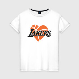 Женская футболка хлопок с принтом Love Lakers в Ухте, 100% хлопок | прямой крой, круглый вырез горловины, длина до линии бедер, слегка спущенное плечо | basketball | bryant | game | james | kobe | lakers | lebron | los angeles | nba | sport | streetball | баскетбол | баскетболист | брайант | джеймс | игра | игрок | коби | леброн | лейкерс | лос анджелес | мяч | нба | спорт | стритбол