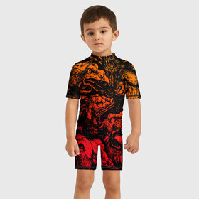 Детский купальный костюм 3D с принтом Grotesque animals в Ухте, Полиэстер 85%, Спандекс 15% | застежка на молнии на спине | голова | гротеск | животные | звери | искусство | клыки | монстр | оскал | пасть | ретро | старый | страшный